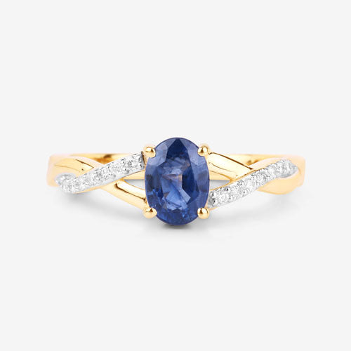 Bids.com 1.04 Carat Genuine Blue Sapphire and White Diamond 14K Yellow Gold Ring Rings White Smoke size 6.00,size 7.00,size 8.00