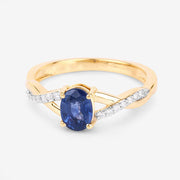 Bids.com 1.04 Carat Genuine Blue Sapphire and White Diamond 14K Yellow Gold Ring Rings White Smoke size 6.00,size 7.00,size 8.00