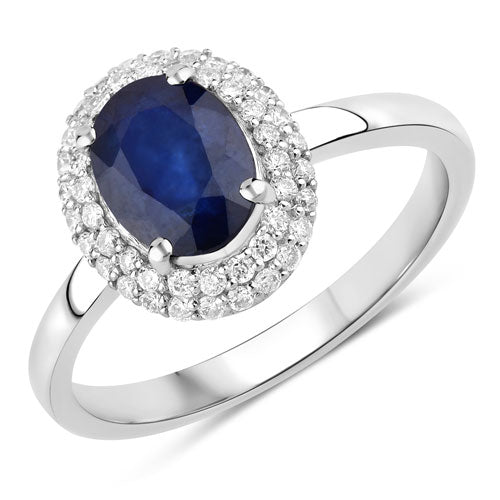 Bids.com 1.84 Carat Genuine Blue Sapphire and White Diamond 14K White Gold Ring Rings White Smoke size 6.00,size 7.00,size 8.00