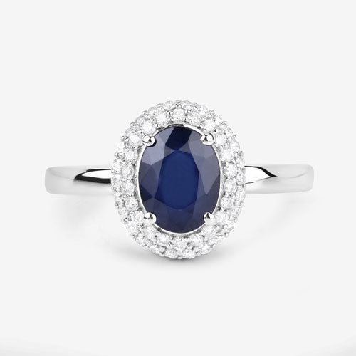 Bids.com 1.84 Carat Genuine Blue Sapphire and White Diamond 14K White Gold Ring Rings White Smoke size 6.00,size 7.00,size 8.00