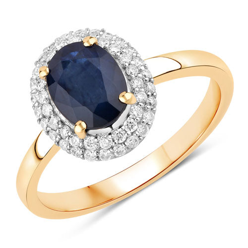 Bids.com 1.84 Carat Genuine Blue Sapphire and White Diamond 14K Yellow Gold Ring Rings White Smoke size 6.00,size 7.00,size 8.00
