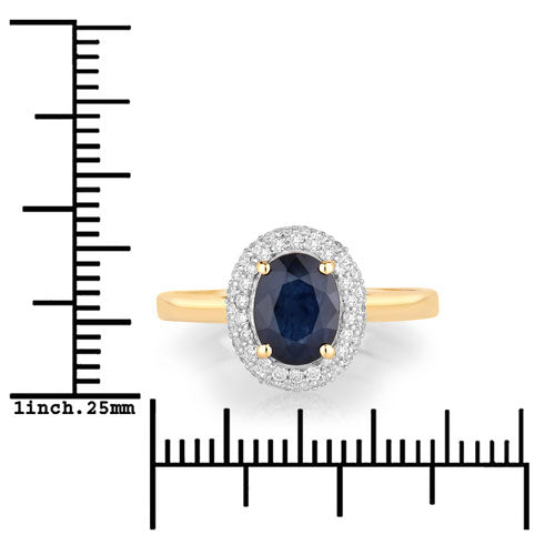Bids.com 1.84 Carat Genuine Blue Sapphire and White Diamond 14K Yellow Gold Ring Rings White Smoke size 6.00,size 7.00,size 8.00