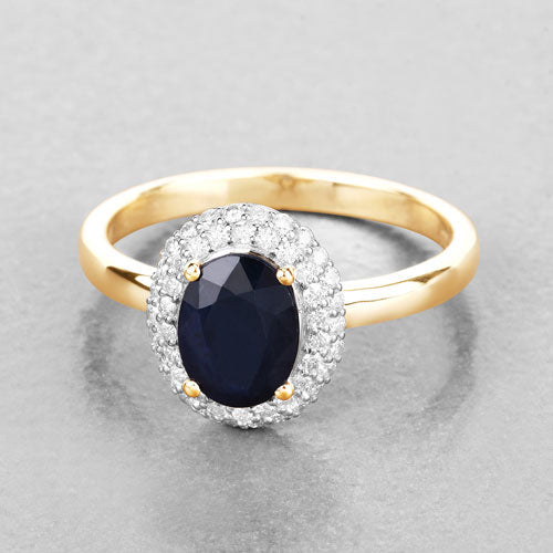 Bids.com 1.84 Carat Genuine Blue Sapphire and White Diamond 14K Yellow Gold Ring Rings Gray size 6.00,size 7.00,size 8.00