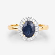 Bids.com 1.84 Carat Genuine Blue Sapphire and White Diamond 14K Yellow Gold Ring Rings Light Gray size 6.00,size 7.00,size 8.00