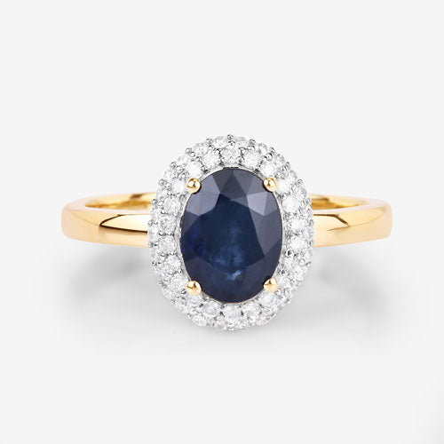 Bids.com 1.84 Carat Genuine Blue Sapphire and White Diamond 14K Yellow Gold Ring Rings Light Gray size 6.00,size 7.00,size 8.00