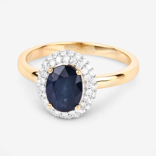 Bids.com 1.84 Carat Genuine Blue Sapphire and White Diamond 14K Yellow Gold Ring Rings White Smoke size 6.00,size 7.00,size 8.00