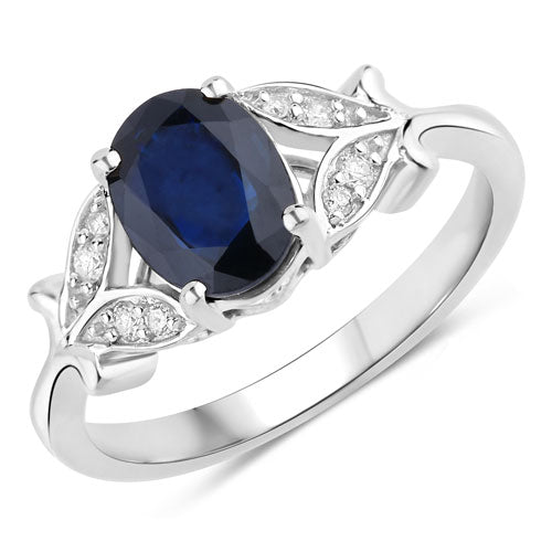 Bids.com 1.62 Carat Genuine Blue Sapphire and White Diamond 14K White Gold Ring Rings White Smoke size 6.00,size 7.00,size 8.00