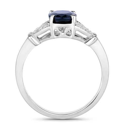 Bids.com 1.62 Carat Genuine Blue Sapphire and White Diamond 14K White Gold Ring Rings White Smoke size 6.00,size 7.00,size 8.00