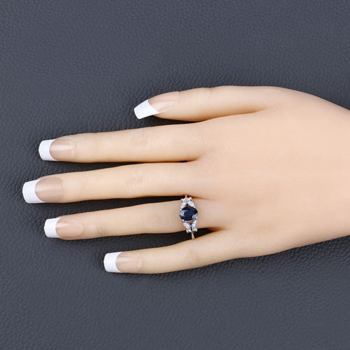 Bids.com 1.62 Carat Genuine Blue Sapphire and White Diamond 14K White Gold Ring Rings Wheat size 6.00,size 7.00,size 8.00