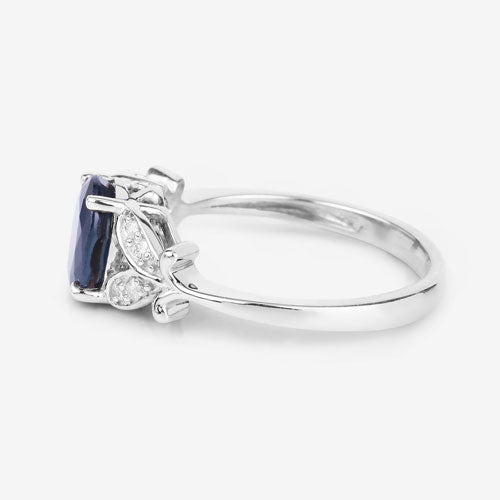 Bids.com 1.62 Carat Genuine Blue Sapphire and White Diamond 14K White Gold Ring Rings White Smoke size 6.00,size 7.00,size 8.00