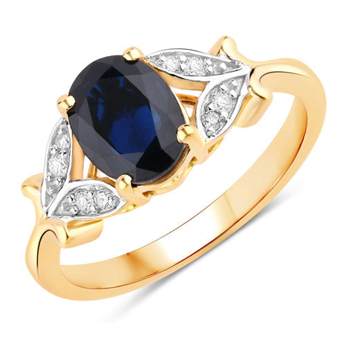 Bids.com 1.62 Carat Genuine Blue Sapphire and White Diamond 14K Yellow Gold Ring Rings White Smoke size 6.00,size 7.00,size 8.00