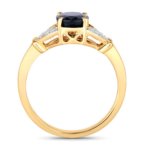 Bids.com 1.62 Carat Genuine Blue Sapphire and White Diamond 14K Yellow Gold Ring Rings White Smoke size 6.00,size 7.00,size 8.00