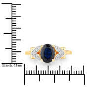 Bids.com 1.62 Carat Genuine Blue Sapphire and White Diamond 14K Yellow Gold Ring Rings White Smoke size 6.00,size 7.00,size 8.00