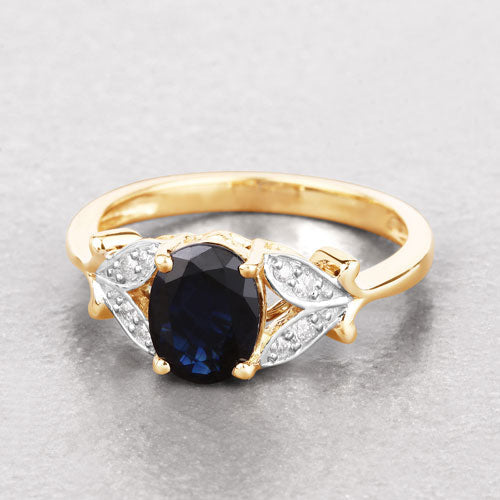 Bids.com 1.62 Carat Genuine Blue Sapphire and White Diamond 14K Yellow Gold Ring Rings Light Gray size 6.00,size 7.00,size 8.00