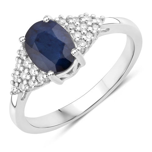 Bids.com 1.73 Carat Genuine Blue Sapphire and White Diamond 14K White Gold Ring Rings White Smoke size 6.00,size 7.00,size 8.00