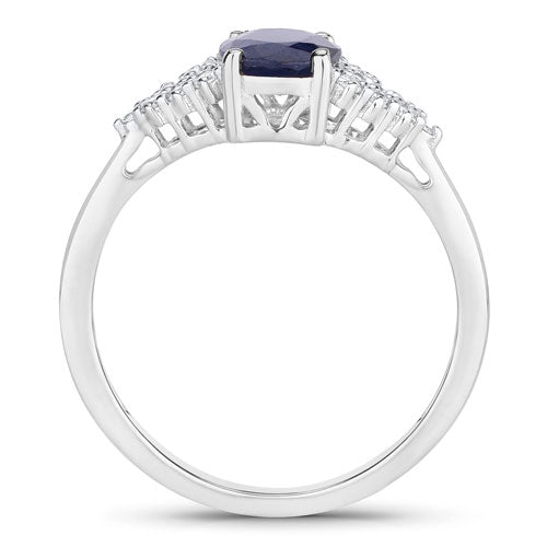 Bids.com 1.73 Carat Genuine Blue Sapphire and White Diamond 14K White Gold Ring Rings White Smoke size 6.00,size 7.00,size 8.00