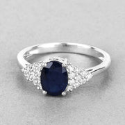 Bids.com 1.73 Carat Genuine Blue Sapphire and White Diamond 14K White Gold Ring Rings Gray size 6.00,size 7.00,size 8.00