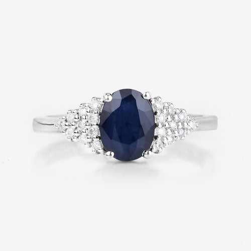 Bids.com 1.73 Carat Genuine Blue Sapphire and White Diamond 14K White Gold Ring Rings White Smoke size 6.00,size 7.00,size 8.00