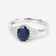 Bids.com 1.73 Carat Genuine Blue Sapphire and White Diamond 14K White Gold Ring Rings White Smoke size 6.00,size 7.00,size 8.00