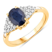 Bids.com 1.73 Carat Genuine Blue Sapphire and White Diamond 14K Yellow Gold Ring Rings White Smoke size 6.00,size 7.00,size 8.00
