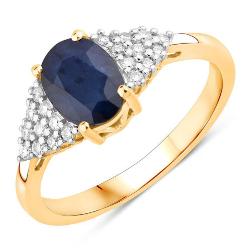 Bids.com 1.73 Carat Genuine Blue Sapphire and White Diamond 14K Yellow Gold Ring Rings White Smoke size 6.00,size 7.00,size 8.00