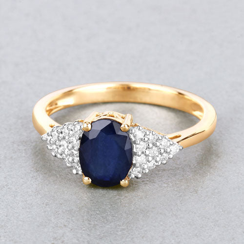 Bids.com 1.73 Carat Genuine Blue Sapphire and White Diamond 14K Yellow Gold Ring Rings Gray size 6.00,size 7.00,size 8.00