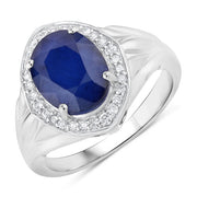 Bids.com 3.31 Carat Genuine Blue Sapphire and White Diamond 14K White Gold Ring Rings White Smoke size 6.00,size 7.00,size 8.00