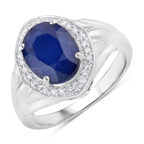 Bids.com 3.31 Carat Genuine Blue Sapphire and White Diamond 14K White Gold Ring Rings White Smoke size 6.00,size 7.00,size 8.00