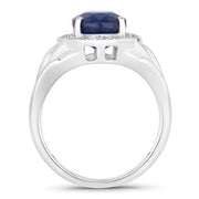 Bids.com 3.31 Carat Genuine Blue Sapphire and White Diamond 14K White Gold Ring Rings White Smoke size 6.00,size 7.00,size 8.00