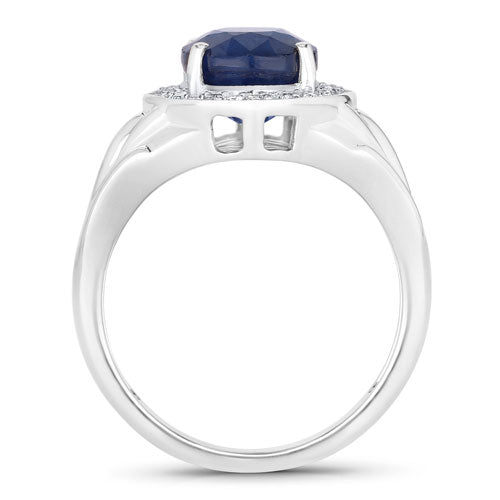 Bids.com 3.31 Carat Genuine Blue Sapphire and White Diamond 14K White Gold Ring Rings White Smoke size 6.00,size 7.00,size 8.00