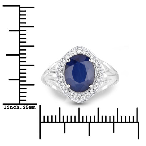 Bids.com 3.31 Carat Genuine Blue Sapphire and White Diamond 14K White Gold Ring Rings White Smoke size 6.00,size 7.00,size 8.00