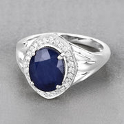 Bids.com 3.31 Carat Genuine Blue Sapphire and White Diamond 14K White Gold Ring Rings Dark Gray size 6.00,size 7.00,size 8.00