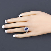 Bids.com 3.31 Carat Genuine Blue Sapphire and White Diamond 14K White Gold Ring Rings Wheat size 6.00,size 7.00,size 8.00