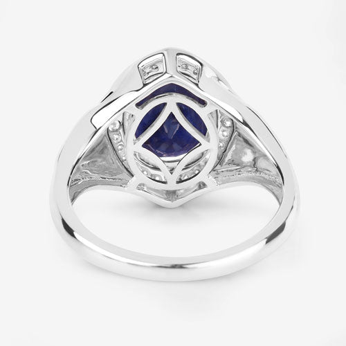 Bids.com 3.31 Carat Genuine Blue Sapphire and White Diamond 14K White Gold Ring Rings White Smoke size 6.00,size 7.00,size 8.00