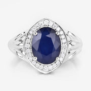 Bids.com 3.31 Carat Genuine Blue Sapphire and White Diamond 14K White Gold Ring Rings White Smoke size 6.00,size 7.00,size 8.00