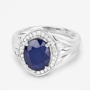 Bids.com 3.31 Carat Genuine Blue Sapphire and White Diamond 14K White Gold Ring Rings Light Gray size 6.00,size 7.00,size 8.00