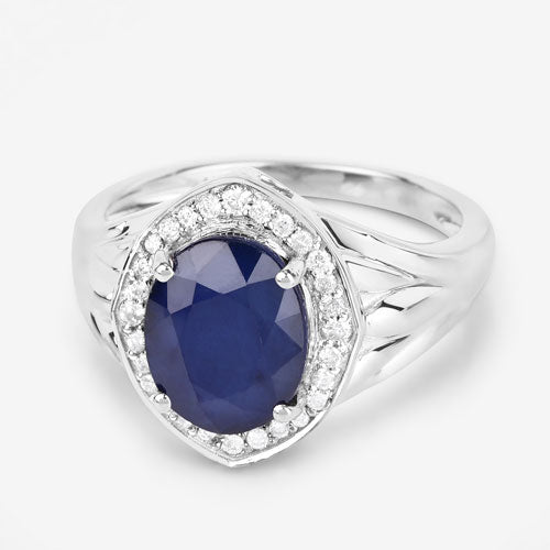 Bids.com 3.31 Carat Genuine Blue Sapphire and White Diamond 14K White Gold Ring Rings Light Gray size 6.00,size 7.00,size 8.00
