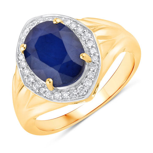 Bids.com 3.31 Carat Genuine Blue Sapphire and White Diamond 14K Yellow Gold Ring Rings White Smoke size 6.00,size 7.00,size 8.00