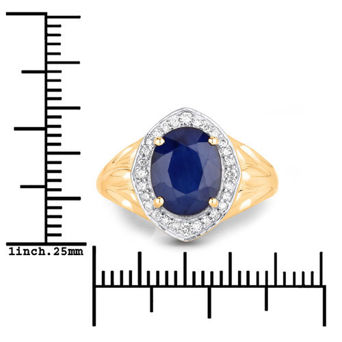 Bids.com 3.31 Carat Genuine Blue Sapphire and White Diamond 14K Yellow Gold Ring Rings White Smoke size 6.00,size 7.00,size 8.00