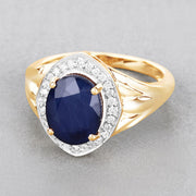 Bids.com 3.31 Carat Genuine Blue Sapphire and White Diamond 14K Yellow Gold Ring Rings Gray size 6.00,size 7.00,size 8.00
