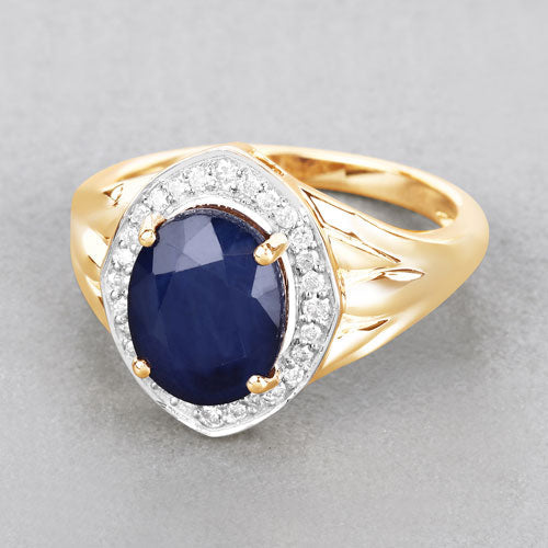 Bids.com 3.31 Carat Genuine Blue Sapphire and White Diamond 14K Yellow Gold Ring Rings Gray size 6.00,size 7.00,size 8.00