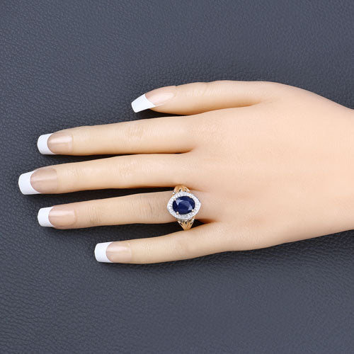 Bids.com 3.31 Carat Genuine Blue Sapphire and White Diamond 14K Yellow Gold Ring Rings Bisque size 6.00,size 7.00,size 8.00