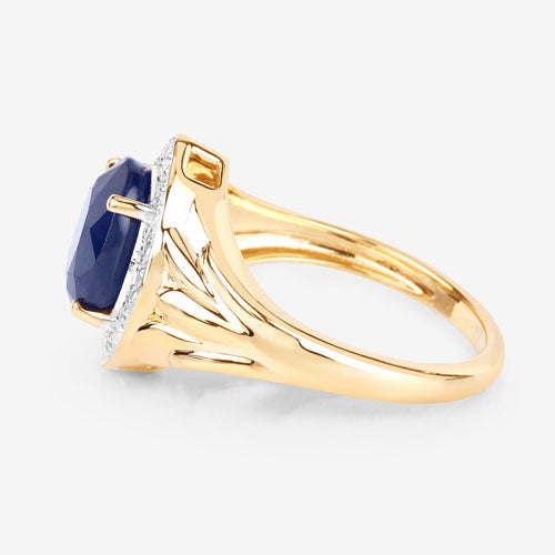 Bids.com 3.31 Carat Genuine Blue Sapphire and White Diamond 14K Yellow Gold Ring Rings White Smoke size 6.00,size 7.00,size 8.00