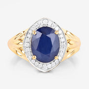 Bids.com 3.31 Carat Genuine Blue Sapphire and White Diamond 14K Yellow Gold Ring Rings White Smoke size 6.00,size 7.00,size 8.00