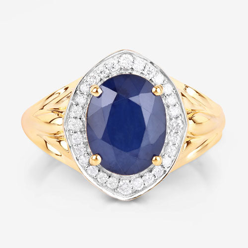 Bids.com 3.31 Carat Genuine Blue Sapphire and White Diamond 14K Yellow Gold Ring Rings White Smoke size 6.00,size 7.00,size 8.00