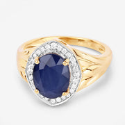 Bids.com 3.31 Carat Genuine Blue Sapphire and White Diamond 14K Yellow Gold Ring Rings White Smoke size 6.00,size 7.00,size 8.00