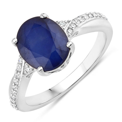 Bids.com 3.28 Carat Genuine Blue Sapphire and White Diamond 14K White Gold Ring Rings White Smoke size 6.00,size 7.00,size 8.00