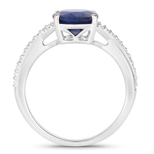 Bids.com 3.28 Carat Genuine Blue Sapphire and White Diamond 14K White Gold Ring Rings White Smoke size 6.00,size 7.00,size 8.00