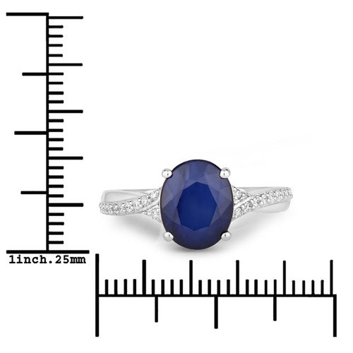 Bids.com 3.28 Carat Genuine Blue Sapphire and White Diamond 14K White Gold Ring Rings White Smoke size 6.00,size 7.00,size 8.00