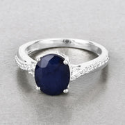 Bids.com 3.28 Carat Genuine Blue Sapphire and White Diamond 14K White Gold Ring Rings Gray size 6.00,size 7.00,size 8.00